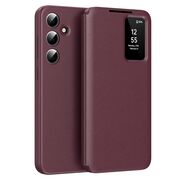 Husa pentru  Samsung Galaxy S24+ Plus Smart Window View Tip Carte – Design Premium, Vizualizare Inteligenta, Protectie 360°, Card Slot, Textura Mata Eleganta - Bordeaux