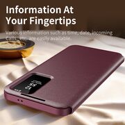 Husa pentru  Samsung Galaxy S24+ Plus Smart Window View Tip Carte – Design Premium, Vizualizare Inteligenta, Protectie 360°, Card Slot, Textura Mata Eleganta - Bordeaux