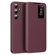 Husa pentru  Samsung Galaxy S24 FE Smart Window View Tip Carte – Design Premium, Vizualizare Inteligenta, Protectie 360°, Card Slot, Textura Mata Eleganta - Bordeaux