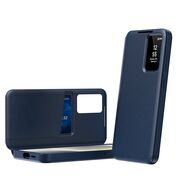 Husa pentru  Samsung Galaxy S24 Smart Window View Tip Carte – Design Premium, Vizualizare Inteligenta, Protectie 360°, Card Slot, Textura Mata Eleganta - Albastru
