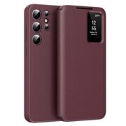 Husa pentru  Samsung Galaxy S24 Ultra Smart Window View Tip Carte – Design Premium, Vizualizare Inteligenta, Protectie 360°, Card Slot, Textura Mata Eleganta - Bordeaux