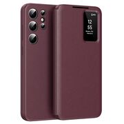 Husa pentru  Samsung Galaxy S25 Ultra Smart Window View Tip Carte – Design Premium, Vizualizare Inteligenta, Protectie 360°, Card Slot, Textura Mata Eleganta - Bordeaux
