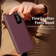 Husa pentru  Samsung Galaxy S25 Ultra Smart Window View Tip Carte – Design Premium, Vizualizare Inteligenta, Protectie 360°, Card Slot, Textura Mata Eleganta - Bordeaux