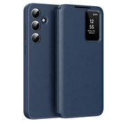 Husa pentru  Samsung Galaxy A55 Smart Window View Tip Carte – Design Premium, Vizualizare Inteligenta, Protectie 360°, Card Slot, Textura Mata Eleganta - Albastru