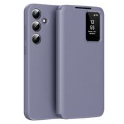 Husa pentru  Samsung Galaxy A55 Smart Window View Tip Carte – Design Premium, Vizualizare Inteligenta, Protectie 360°, Card Slot, Textura Mata Eleganta - Mov
