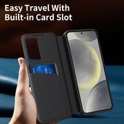 Husa pentru  Samsung Galaxy S22 5G Smart Window View Tip Carte – Design Premium, Vizualizare Inteligenta, Protectie 360°, Card Slot, Textura Mata Eleganta - Negru