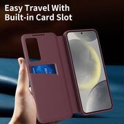 Husa pentru  Samsung Galaxy S22 Ultra 5G Smart Window View Tip Carte – Design Premium, Vizualizare Inteligenta, Protectie 360°, Card Slot, Textura Mata Eleganta - Bordeaux