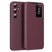Husa pentru  Samsung Galaxy S23 FE Smart Window View Tip Carte – Design Premium, Vizualizare Inteligenta, Protectie 360°, Card Slot, Textura Mata Eleganta - Bordeaux