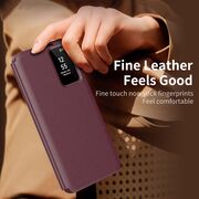 Husa pentru  Samsung Galaxy S23 Smart Window View Tip Carte – Design Premium, Vizualizare Inteligenta, Protectie 360°, Card Slot, Textura Mata Eleganta - Bodeaux