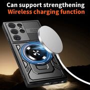 Husa pentru  Samsung Galaxy S24 Ultra TitanX HaloStand Pro cu Inel Pivotant Magnetic 360° & Kickstand, Textura Carbon, protectie lentile - Albastru