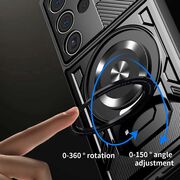 Husa pentru  Samsung Galaxy S24 Ultra TitanX HaloStand Pro cu Inel Pivotant Magnetic 360° & Kickstand, Textura Carbon, protectie lentile - Mov