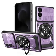 Husa pentru  Samsung Galaxy S25 Edge TitanX HaloStand Pro cu Inel Pivotant Magnetic 360° & Kickstand, Textura Carbon, protectie lentile - Mov