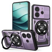Husa pentru  Xiaomi Redmi Note 14 5G TitanX HaloStand Pro cu Inel Pivotant Magnetic 360° & Kickstand, Textura Carbon, protectie lentile - Mov