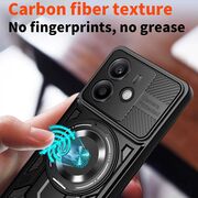Husa pentru  Xiaomi Redmi Note 14 5G TitanX HaloStand Pro cu Inel Pivotant Magnetic 360° & Kickstand, Textura Carbon, protectie lentile - Mov