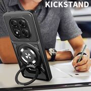 Husa pentru  Xiaomi Redmi Note 14 Pro+ Plus / Note 14 Pro 5G TitanX HaloStand Pro cu Inel Pivotant Magnetic 360° & Kickstand, Textura Carbon, protectie lentile - Mov