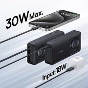 Power Bank 10000mAh, 30W, Cablu Incorporat Type-C - Baseus Free2Pull - Negru