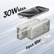 Power Bank 10000mAh, 30W, Cablu Incorporat Type-C - Baseus Free2Pull - Gri
