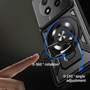 Husa pentru  Honor Magic 7 Lite TitanX HaloStand Pro cu Inel Pivotant Magnetic 360° & Kickstand, Textura Carbon, protectie lentile - Mov