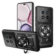 Husa pentru  Honor Magic 7 Lite TitanX HaloStand Pro cu Inel Pivotant Magnetic 360° & Kickstand, Textura Carbon, protectie lentile - Negru