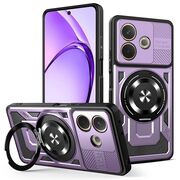 Husa pentru  Oppo A5 Pro 5G TitanX HaloStand Pro cu Inel Pivotant Magnetic 360° & Kickstand, Textura Carbon, protectie lentile - Mov
