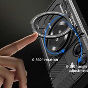 Husa pentru  Oppo Reno 13F, 13FS 4G, 5G TitanX HaloStand Pro cu Inel Pivotant Magnetic 360° & Kickstand, Textura Carbon, protectie lentile - Negru