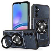 Husa pentru  Samsung Galaxy A05s TitanX HaloStand Pro cu Inel Pivotant Magnetic 360° & Kickstand, Textura Carbon, protectie lentile - Albastru