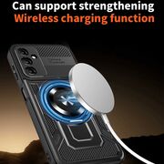 Husa pentru  Samsung Galaxy A05s TitanX HaloStand Pro cu Inel Pivotant Magnetic 360° & Kickstand, Textura Carbon, protectie lentile - Mov