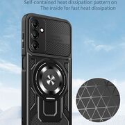 Husa pentru  Samsung Galaxy A14 4G, 5G TitanX HaloStand Pro cu Inel Pivotant Magnetic 360° & Kickstand, Textura Carbon, protectie lentile - Mov