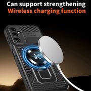 Husa pentru  Samsung Galaxy A16 TitanX HaloStand Pro cu Inel Pivotant Magnetic 360° & Kickstand, Textura Carbon, protectie lentile - Mov
