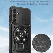 Husa pentru  Samsung Galaxy A25 TitanX HaloStand Pro cu Inel Pivotant Magnetic 360° & Kickstand, Textura Carbon, protectie lentile - Albastru