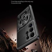 Husa pentru  Samsung Galaxy A33 5G TitanX HaloStand Pro cu Inel Pivotant Magnetic 360° & Kickstand, Textura Carbon, protectie lentile - Gri