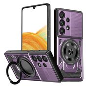 Husa pentru  Samsung Galaxy A33 5G TitanX HaloStand Pro cu Inel Pivotant Magnetic 360° & Kickstand, Textura Carbon, protectie lentile - Mov