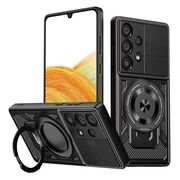 Husa pentru  Samsung Galaxy A33 5G TitanX HaloStand Pro cu Inel Pivotant Magnetic 360° & Kickstand, Textura Carbon, protectie lentile - Negru
