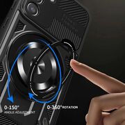Husa pentru  Samsung Galaxy A55 TitanX HaloStand Pro cu Inel Pivotant Magnetic 360° & Kickstand, Textura Carbon, protectie lentile - Mov