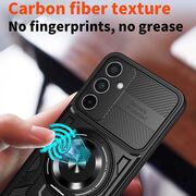 Husa pentru  Samsung Galaxy A56 / A36 TitanX HaloStand Pro cu Inel Pivotant Magnetic 360° & Kickstand, Textura Carbon, protectie lentile - Mov