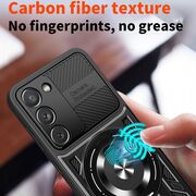 Husa pentru  Samsung Galaxy S23 TitanX HaloStand Pro cu Inel Pivotant Magnetic 360° & Kickstand, Textura Carbon, protectie lentile - Negru