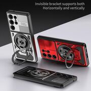 Husa pentru  Samsung Galaxy S23 Ultra 5G TitanX HaloStand Pro cu Inel Pivotant Magnetic 360° & Kickstand, Textura Carbon, protectie lentile - Albastru