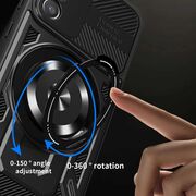 Husa pentru  Samsung Galaxy S24 FE TitanX HaloStand Pro cu Inel Pivotant Magnetic 360° & Kickstand, Textura Carbon, protectie lentile - Gri