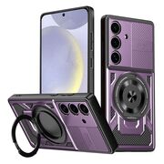 Husa pentru  Samsung Galaxy S25 TitanX HaloStand Pro cu Inel Pivotant Magnetic 360° & Kickstand, Textura Carbon, protectie lentile - Mov