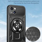 Husa pentru  iPhone 15 Plus TitanX HaloStand Pro cu Inel Pivotant Magnetic 360° & Kickstand, Textura Carbon, protectie lentile - Mov