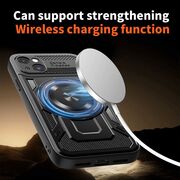 Husa pentru  iPhone 15 Plus TitanX HaloStand Pro cu Inel Pivotant Magnetic 360° & Kickstand, Textura Carbon, protectie lentile - Mov
