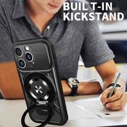 Husa pentru  iPhone 15 Pro TitanX HaloStand Pro cu Inel Pivotant Magnetic 360° & Kickstand, Textura Carbon, protectie lentile - Mov