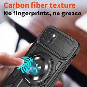 Husa pentru  iPhone 15 TitanX HaloStand Pro cu Inel Pivotant Magnetic 360° & Kickstand, Textura Carbon, protectie lentile - Mov