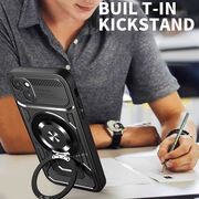 Husa pentru  iPhone 15 TitanX HaloStand Pro cu Inel Pivotant Magnetic 360° & Kickstand, Textura Carbon, protectie lentile - Negru