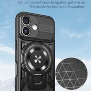 Husa pentru  iPhone 16 Plus TitanX HaloStand Pro cu Inel Pivotant Magnetic 360° & Kickstand, Textura Carbon, protectie lentile - Albastru