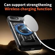 Husa pentru  iPhone 16e TitanX HaloStand Pro cu Inel Pivotant Magnetic 360° & Kickstand, Textura Carbon, protectie lentile - Albastru