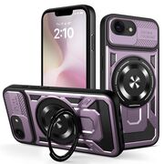 Husa pentru  iPhone 16e TitanX HaloStand Pro cu Inel Pivotant Magnetic 360° & Kickstand, Textura Carbon, protectie lentile - Mov
