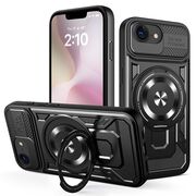 Husa pentru  iPhone 16e TitanX HaloStand Pro cu Inel Pivotant Magnetic 360° & Kickstand, Textura Carbon, protectie lentile - Negru
