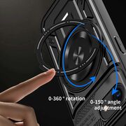 Husa pentru  iPhone 16e TitanX HaloStand Pro cu Inel Pivotant Magnetic 360° & Kickstand, Textura Carbon, protectie lentile - Negru