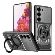 Husa pentru Samsung Galaxy S20 FE TitanX HaloStand Pro cu Inel Pivotant Magnetic 360° & Kickstand, Textura Carbon, protectie lentile - Gri